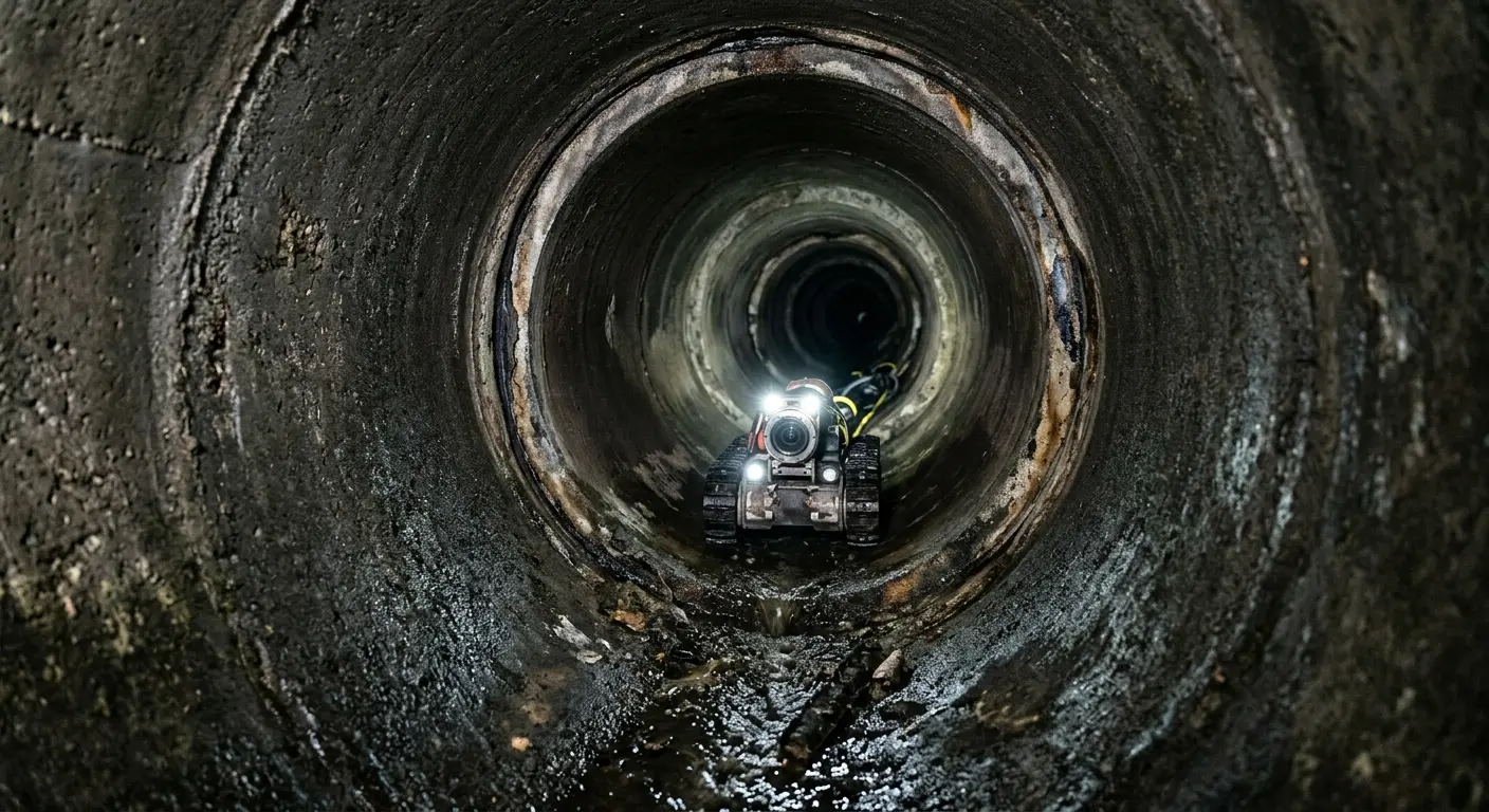 Robotic sewer camera inspecting pipe interior for Drain Snake Service in Clinton